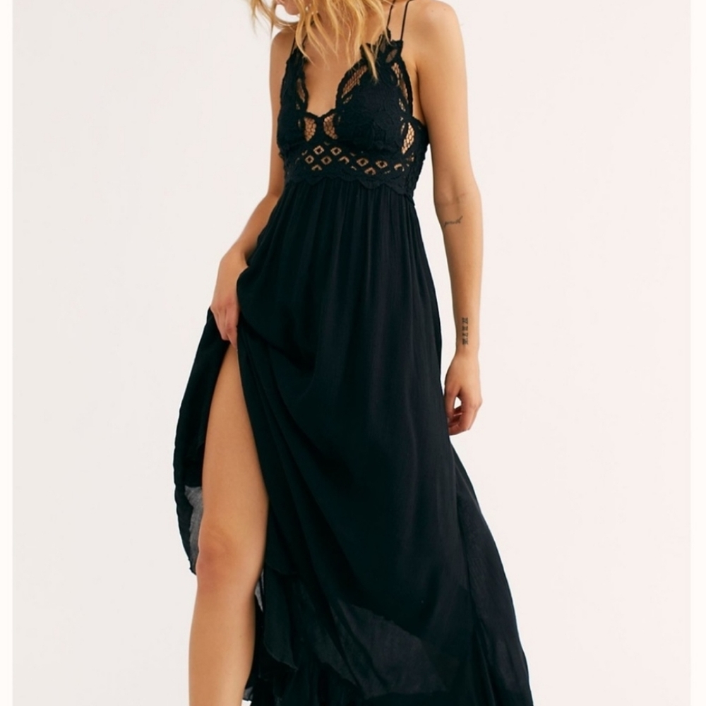 Free People Adella Maxi Black Lace Dress S NWT